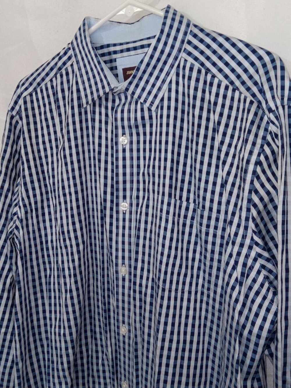 Johnston Murphy Men's XL Blue Gradient Gingham Plaid Button Down Dress Shirt - Picture 5 of 15